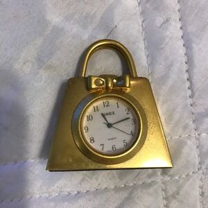 Vintage Miniature Brass Purse/Handbag‎ Timex Clock